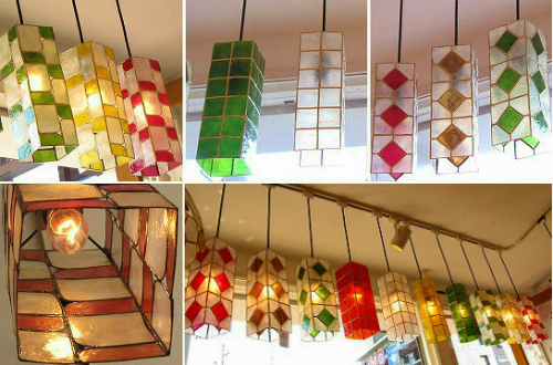 ステンドグラスの様な四角いランプシェード