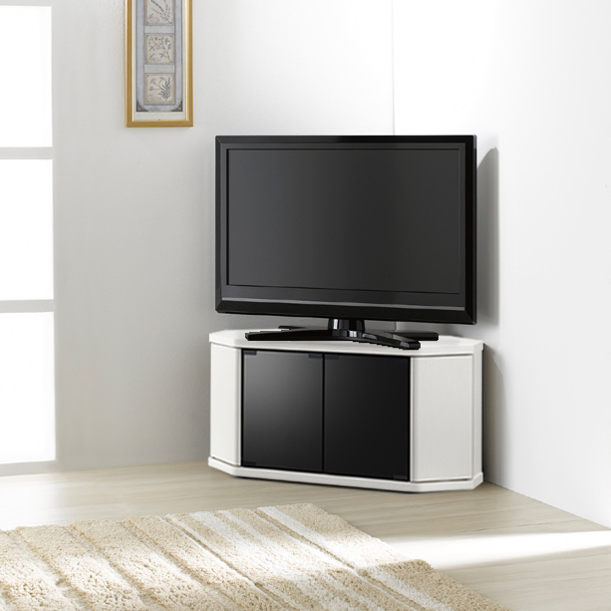 テレビ台 コーナー型 ローボード 木目調 スモークガラス 幅79cm