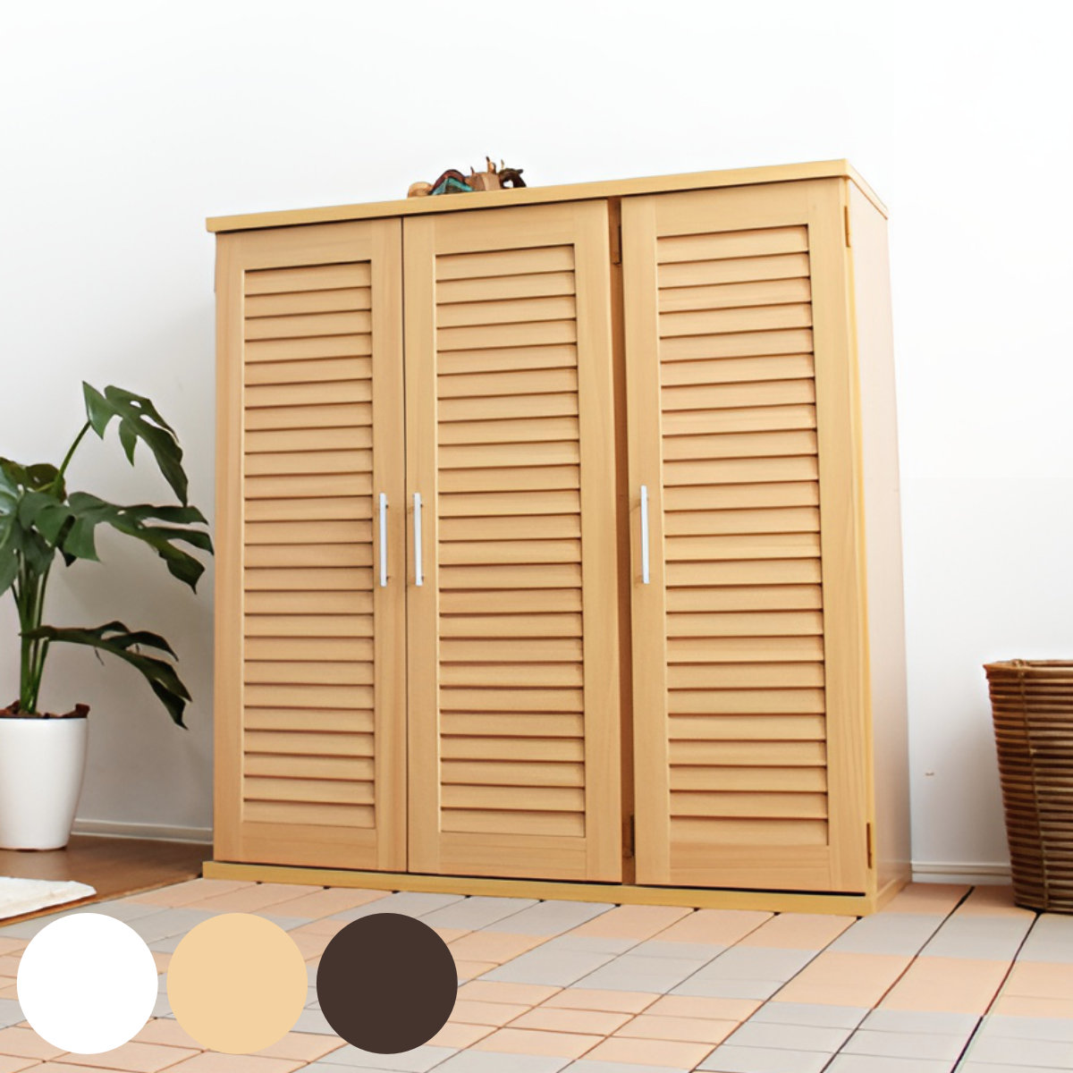 ルーバー扉 シューズボックス 幅90cm 木製 （ 靴 収納 下駄箱 玄関