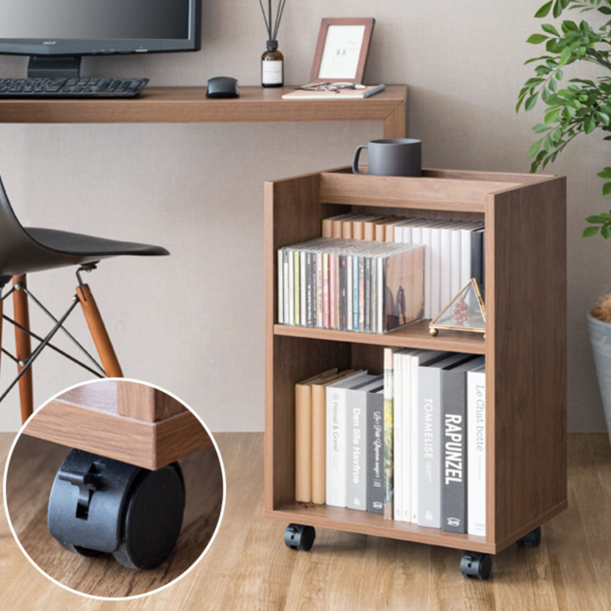 サイドラック 2段 木目調 キャスター付 幅40cm （ デスクワゴン ワゴン