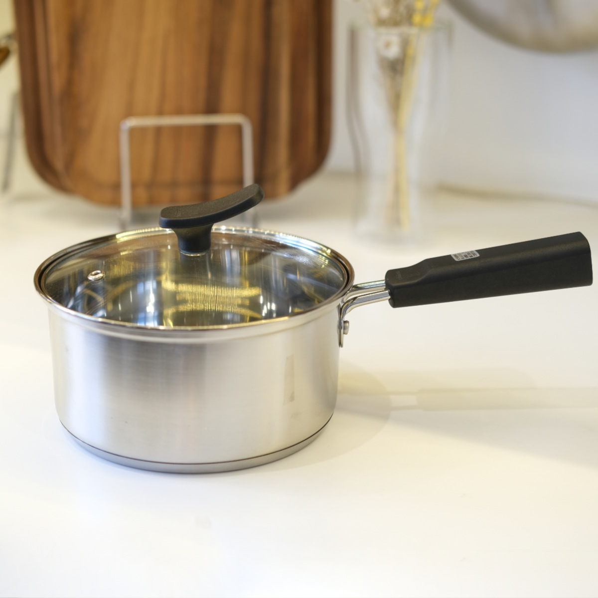 片手鍋 16cm IH対応 チーノ ステンレス製 3層底 ガラス蓋付き （ なべ