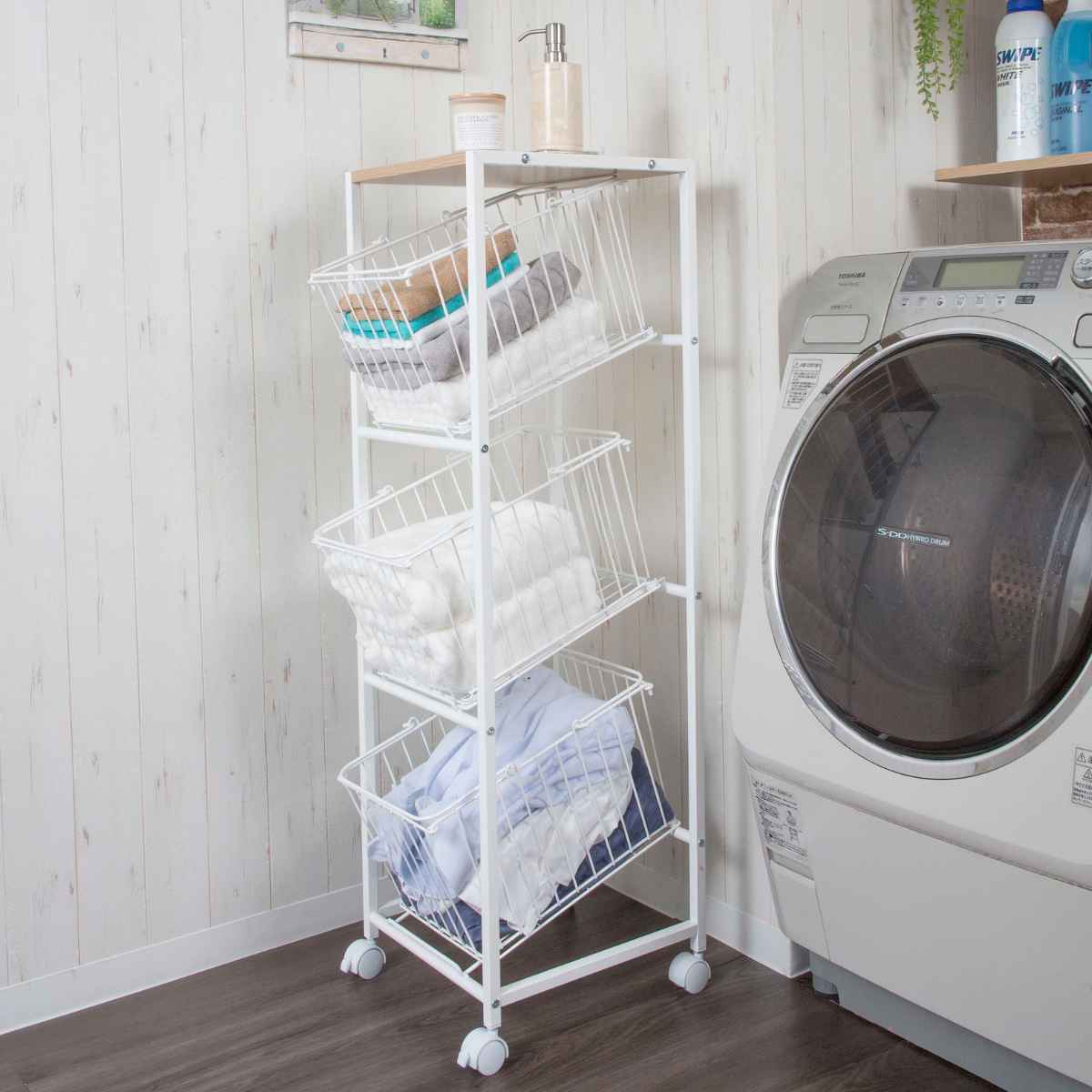 ランドリーラック 3段 キャスター付き （ ラック ランドリー