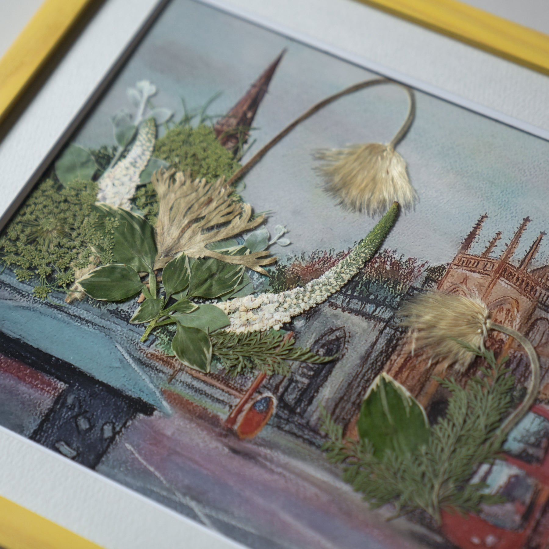 風景画と押し花のアート〈一点物〉