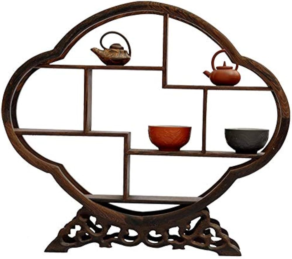 Amazon｜gannbarou シノワズリ 中国風 珍品棚 木製 丸型 ディスプレイ