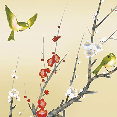 Amazon | 額絵 日本画 花鳥画 春飾り 紅白梅に鶯 F4 北山歩生 （G4