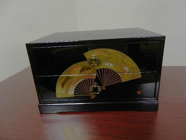 Amazon.co.jp: 会津塗り金彩扇面蒔絵二段小箪笥（小引き出し、小物入れ