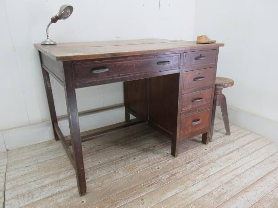 Amazon.co.jp: 古い楢材の5杯引き出し片袖机K773アンティーク家具