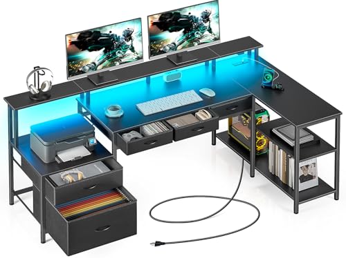 Amazon | Seventable L字デスク ファイル引き出し付き 64インチ ホーム