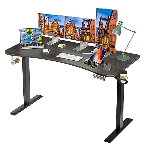 Amazon | Sunon 電動昇降デスク 幅140cm 奥行70cm 一枚板 カーブ型