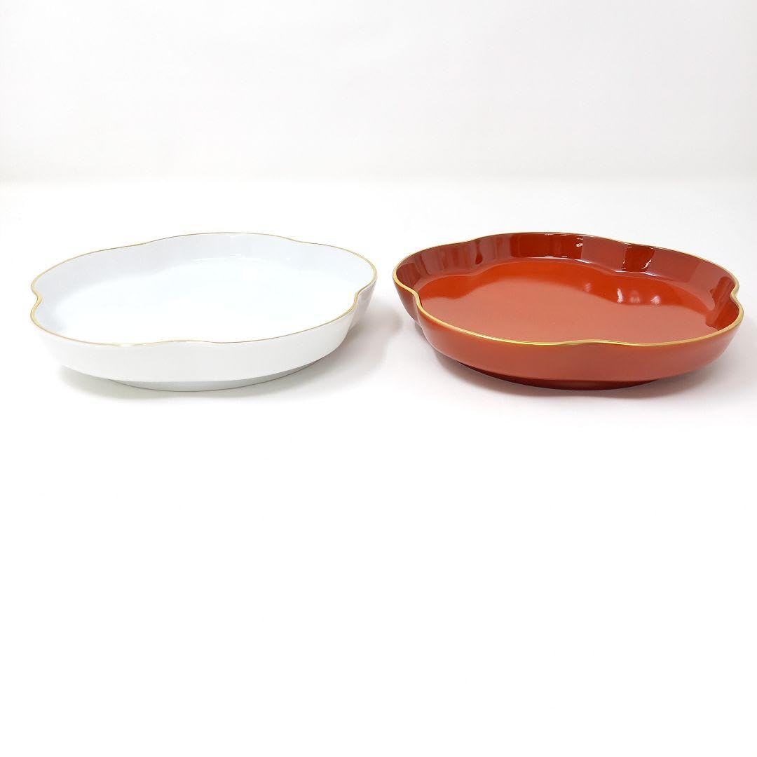 Amazon.co.jp: 品 深川製磁 紅寿 睦皿揃 紅白 梅型 皿 : ホーム＆キッチン