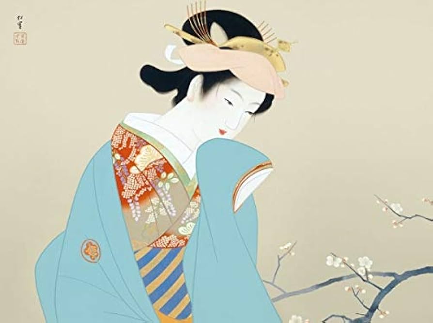 Amazon.co.jp: 上村松園『春芳』高精彩工芸画+手彩 人物画 女性画 美人