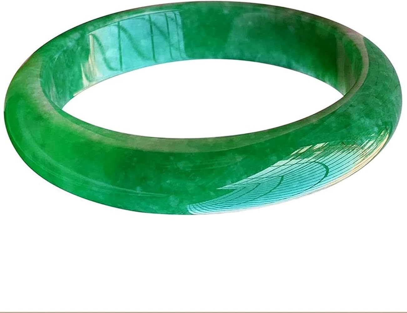 Amazon | 本物の天然ビルマ翡翠バングルブレスレット グリーン翡翠