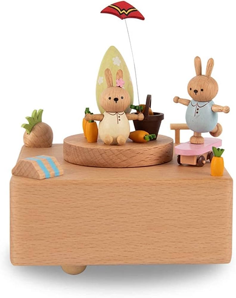 Amazon.co.jp: オルゴール動くウサギの木彫りのメカニズムが付いている