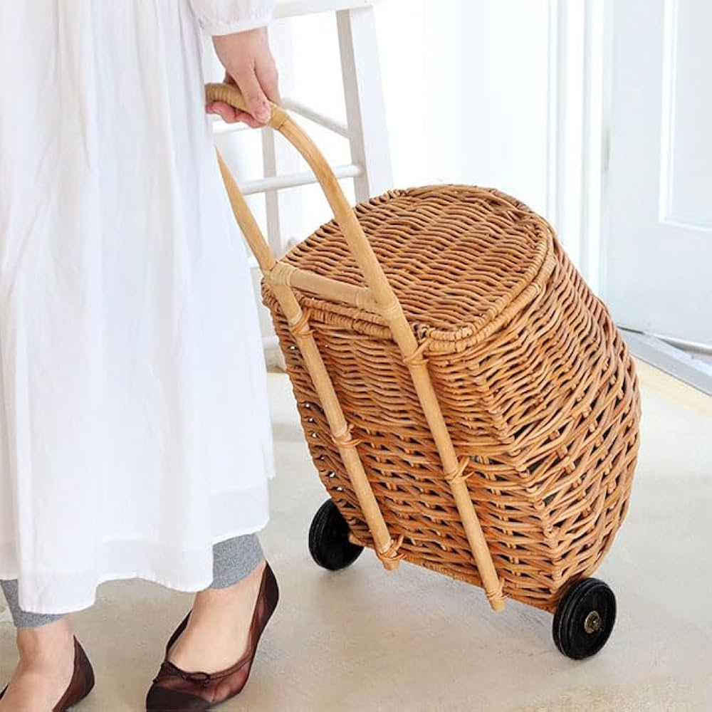 Amazon｜籐ショッピングカート 買い物 かご ラタン 藤 天然素材かご