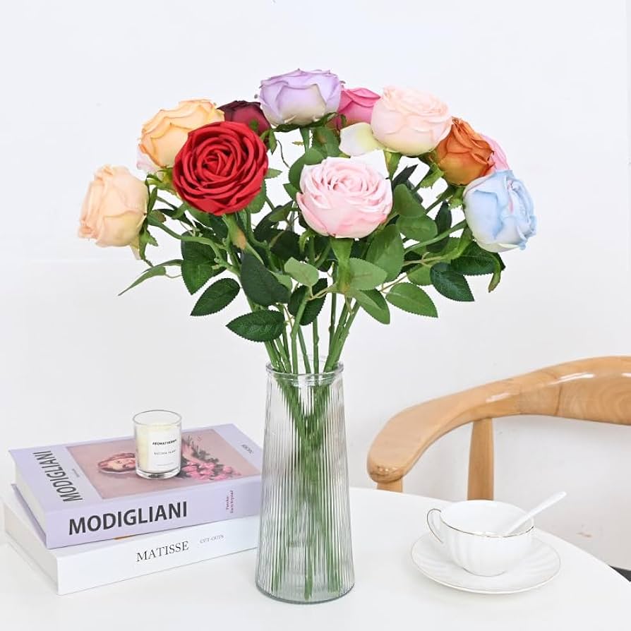 Amazon.com: JINEN Artificial Flower Roses, 12PCS Real Touch Fake