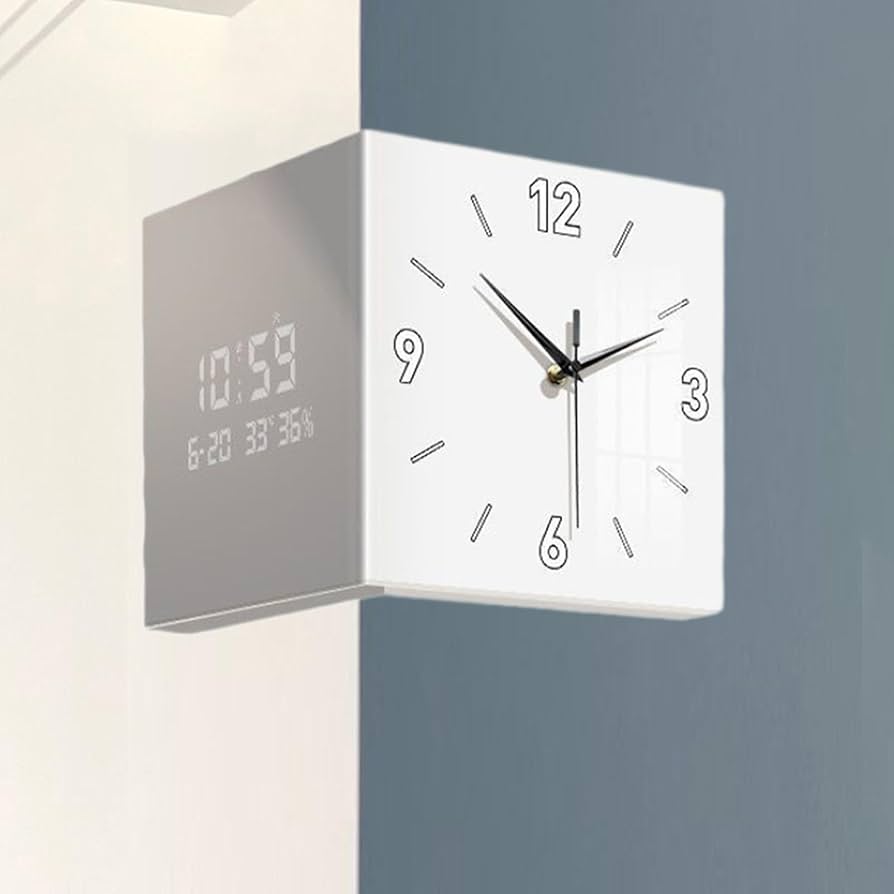 Amazon.co.jp: 両面壁掛け時計 コーナークロックスクエア 置き時計