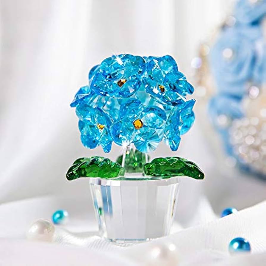 Amazon.co.jp: 手作りの手吹きガラス 水色のガラスアジサイ クリスタル