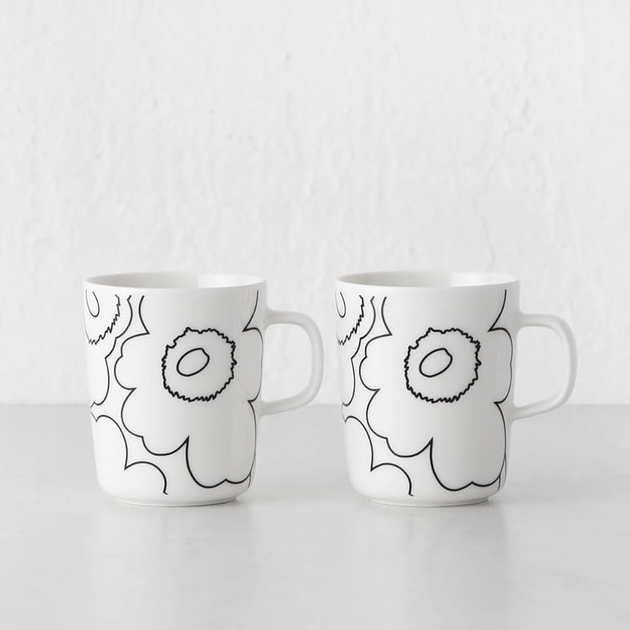 Amazon.com: MARIMEKKO Oiva/Unikko Set of 2 White/Black Stoneware
