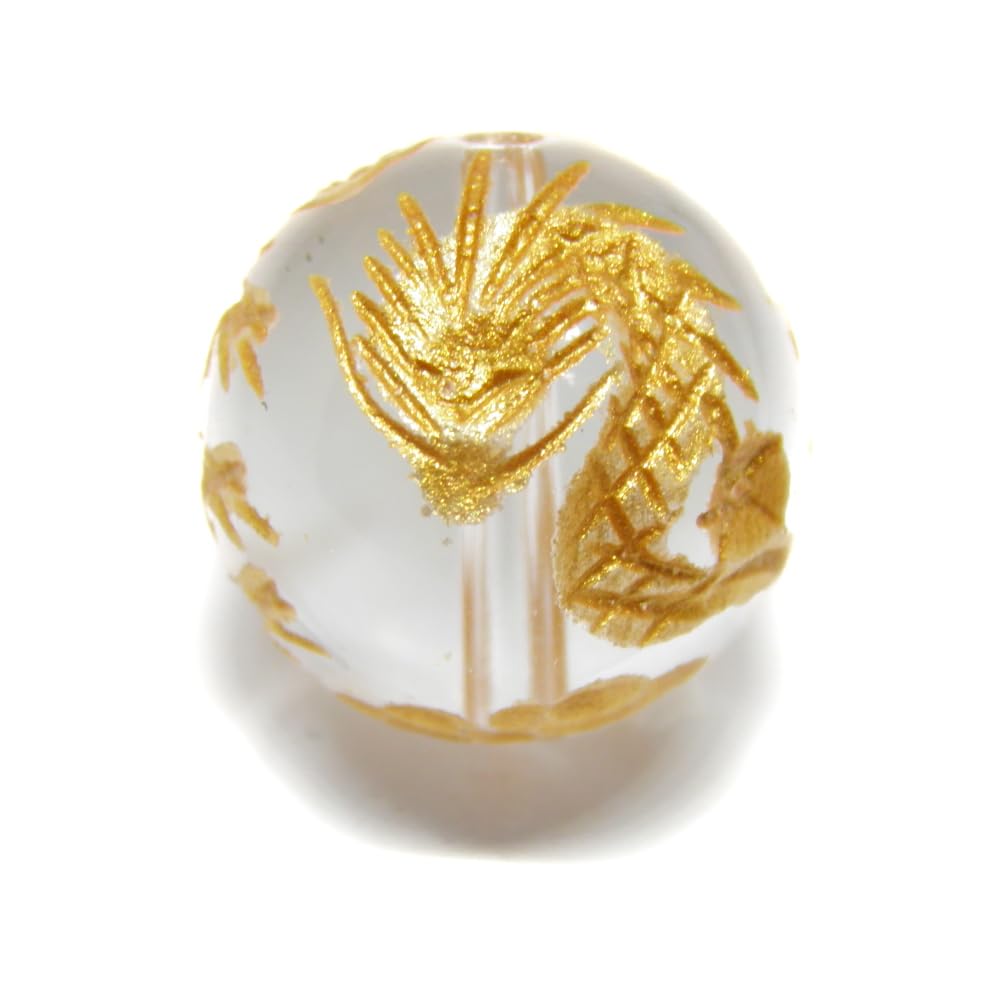 Amazon.co.jp: 【天然石 ビーズ 水晶 九頭龍 金彫り 14mm (穴あり