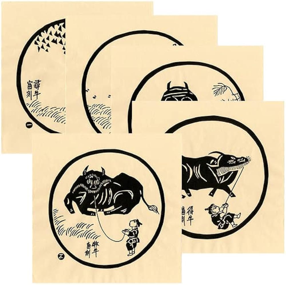 Amazon.co.jp: 徳力富吉郎 tkr-g-001 木版画「禅十牛図 (中)」タトウ紙