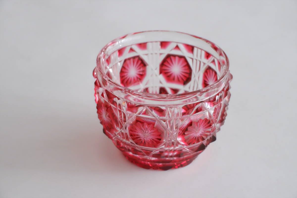 Amazon.co.jp: 島津薩摩切子 切子猪口 色被せガラス 赤 共箱 薩摩