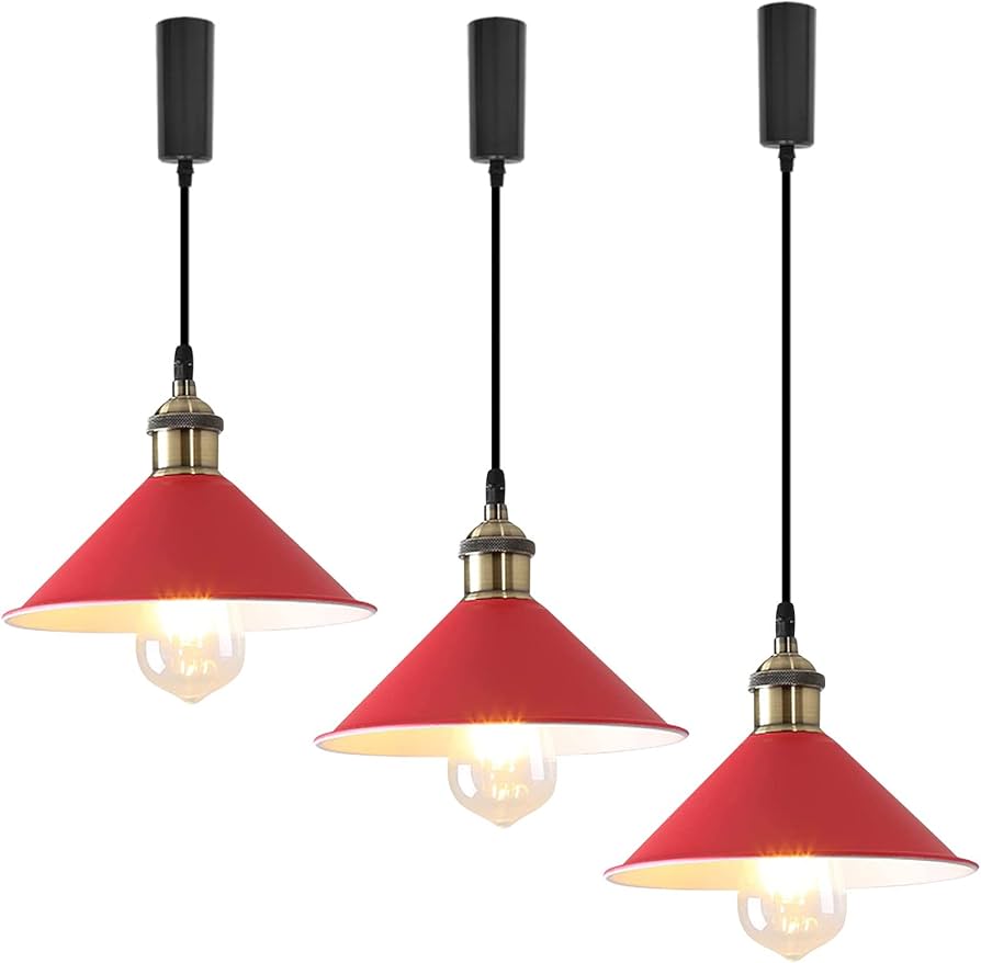 Amazon.co.jp : KIVEN 3個入 赤 レトロペンダントライト 長さ調節可
