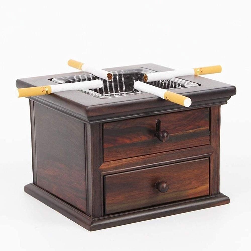 Amazon.co.jp: 木彫り手工芸灰皿、引き出し付き大型レトロ灰皿、木製
