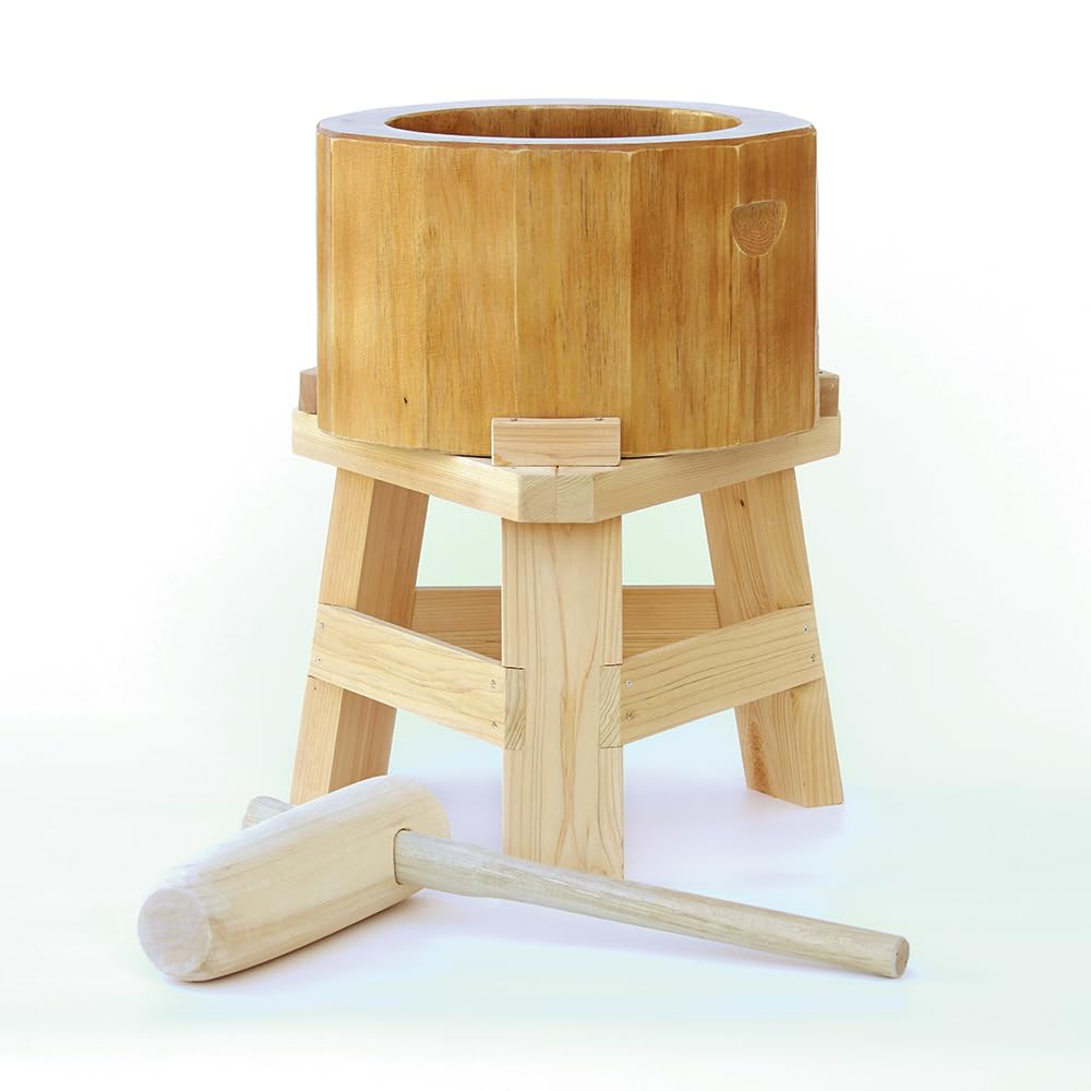 Amazon | 【木台付き】餅つきセット 1升用 木製ミニ臼＋キネ1本