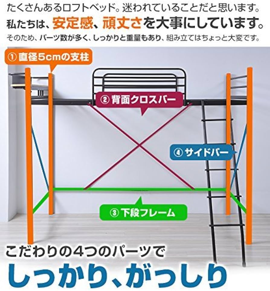 Amazon｜[山善] 宮付き ロフトベッド ベッド下内寸高さ140cm 頑丈設計