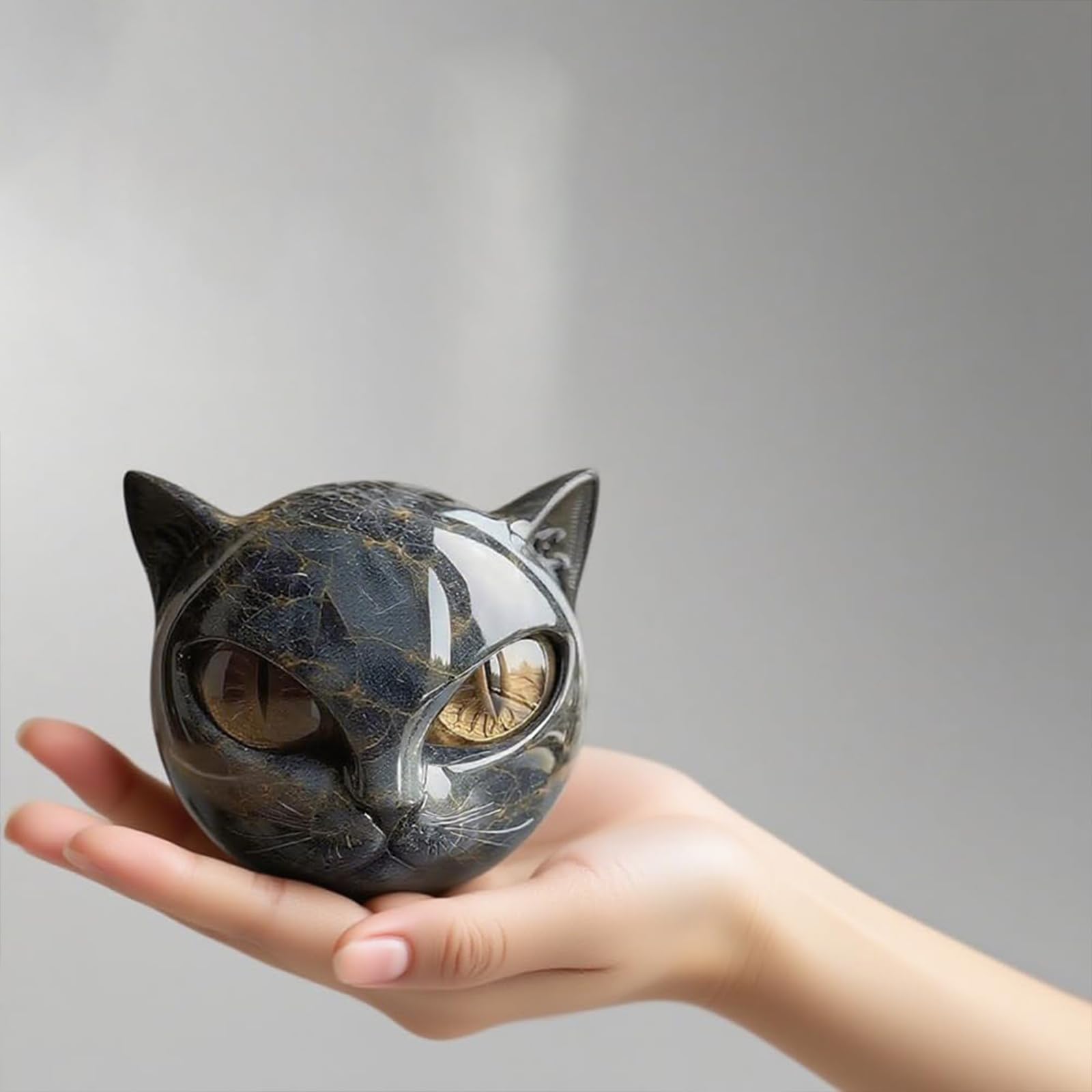 Amazon.co.jp: 高級黒猫石彫刻 小さな猫の置物ホームデコレーション