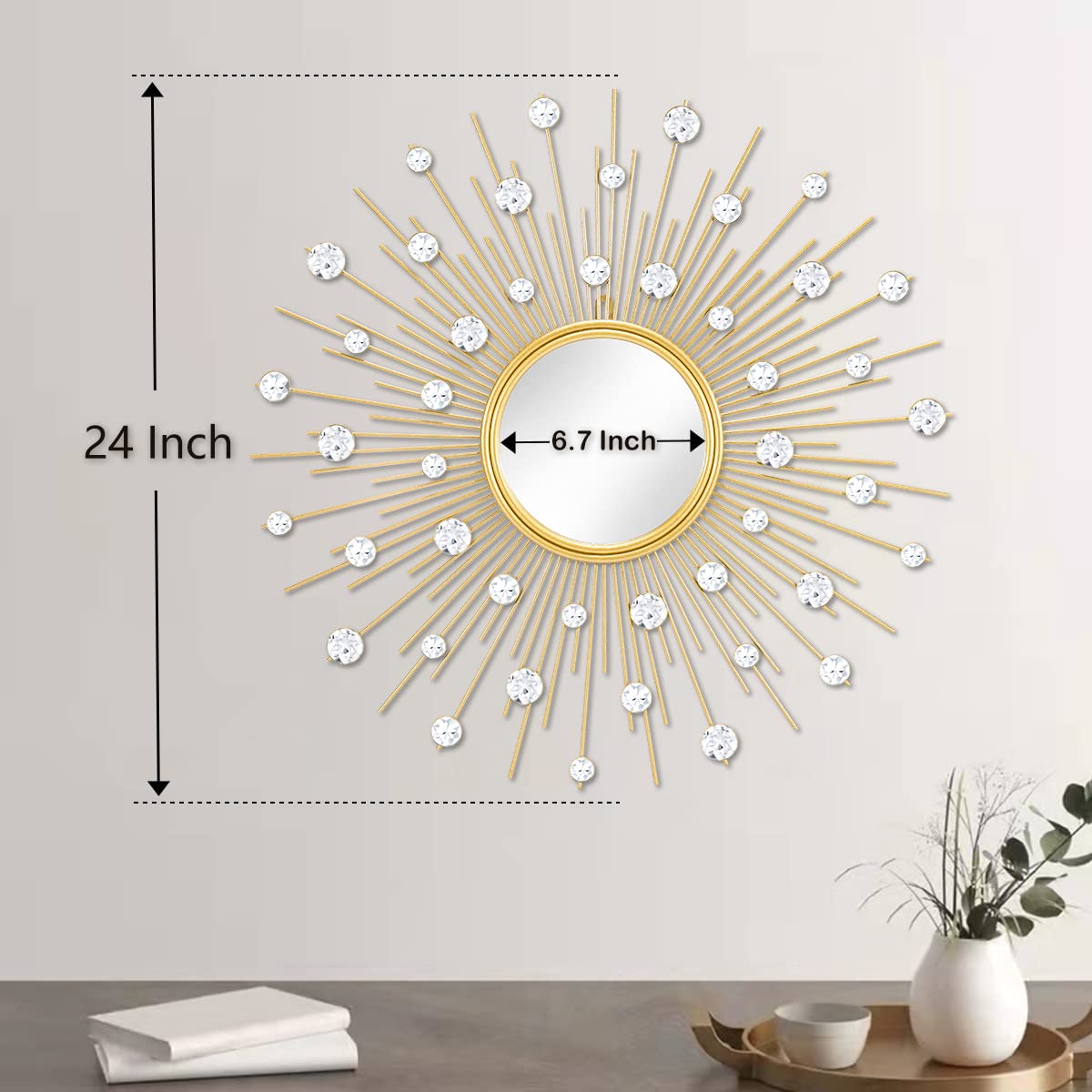 Amazon.co.jp: TaoliMo ゴールドサンバーストミラー 壁装飾用 メタル