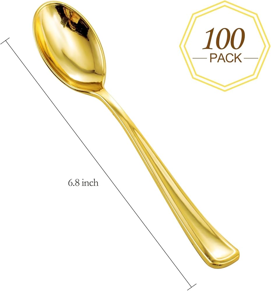 Amazon.com: WDF 100 Pack Gold Plastic Spoons Disposable - Durable