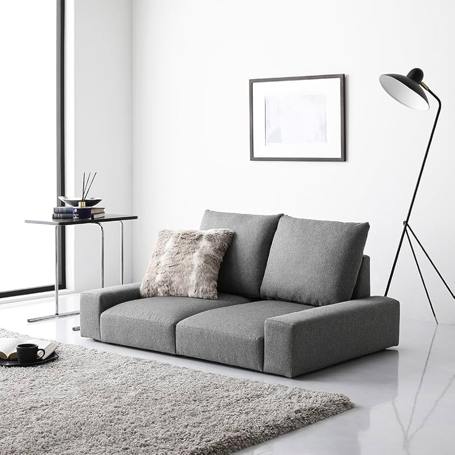 Amazon｜RASIK ローソファー 2人掛け グレー ファブリック 幅119cm