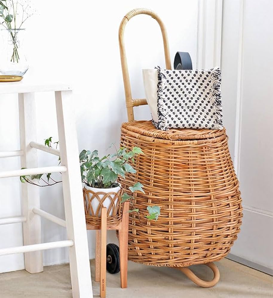 Amazon｜籐ショッピングカート 買い物 かご ラタン 藤 天然素材かご