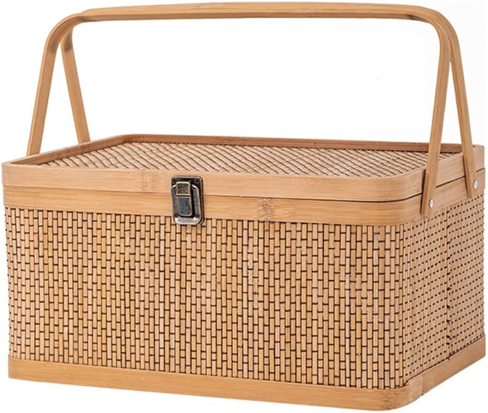 Amazon.co.jp: 竹籠 竹篭 収納ケース 編まれた 天然素材 ふた付き 野点