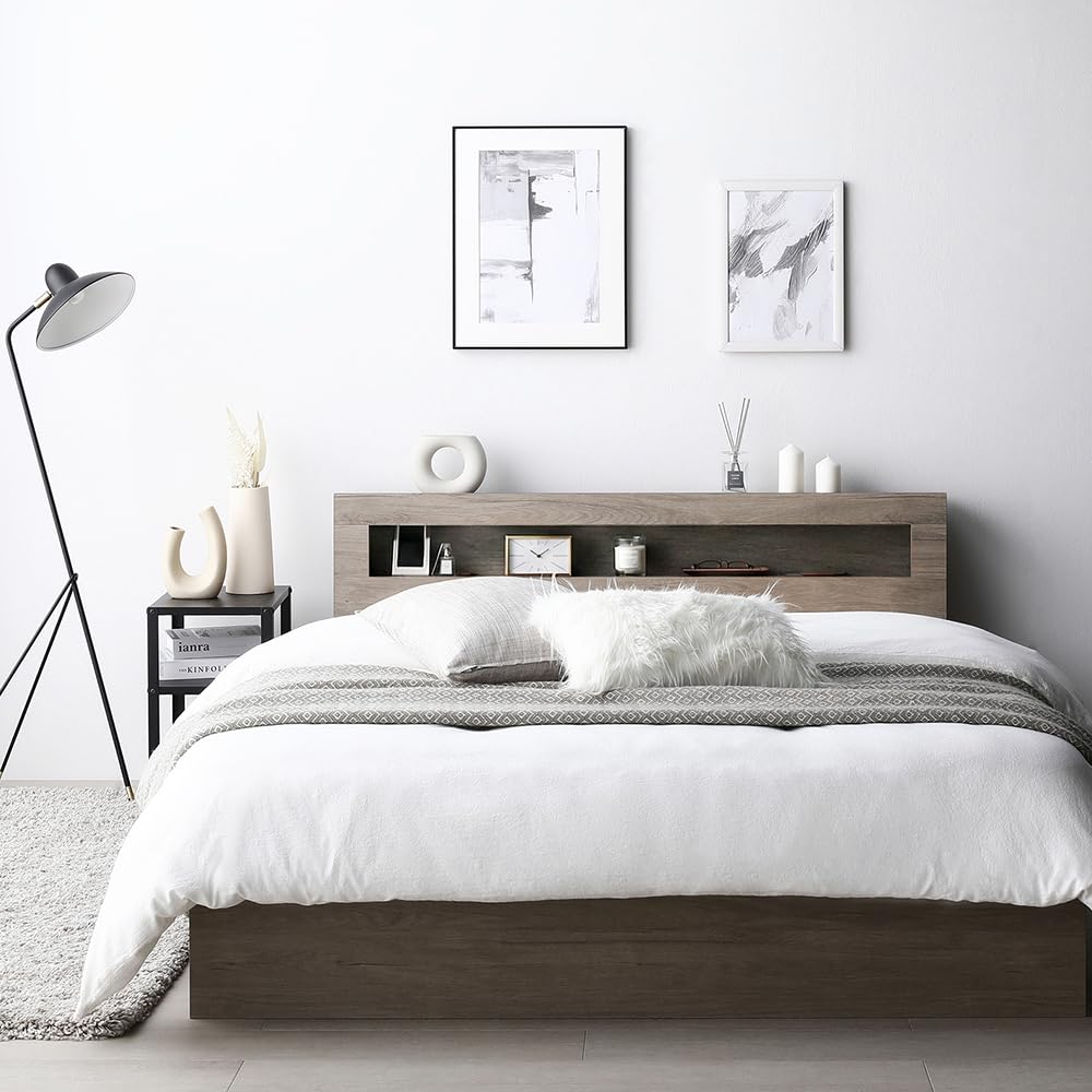 Amazon｜RASIK ベッド セミダブル フレームのみ グレージュ 収納付き