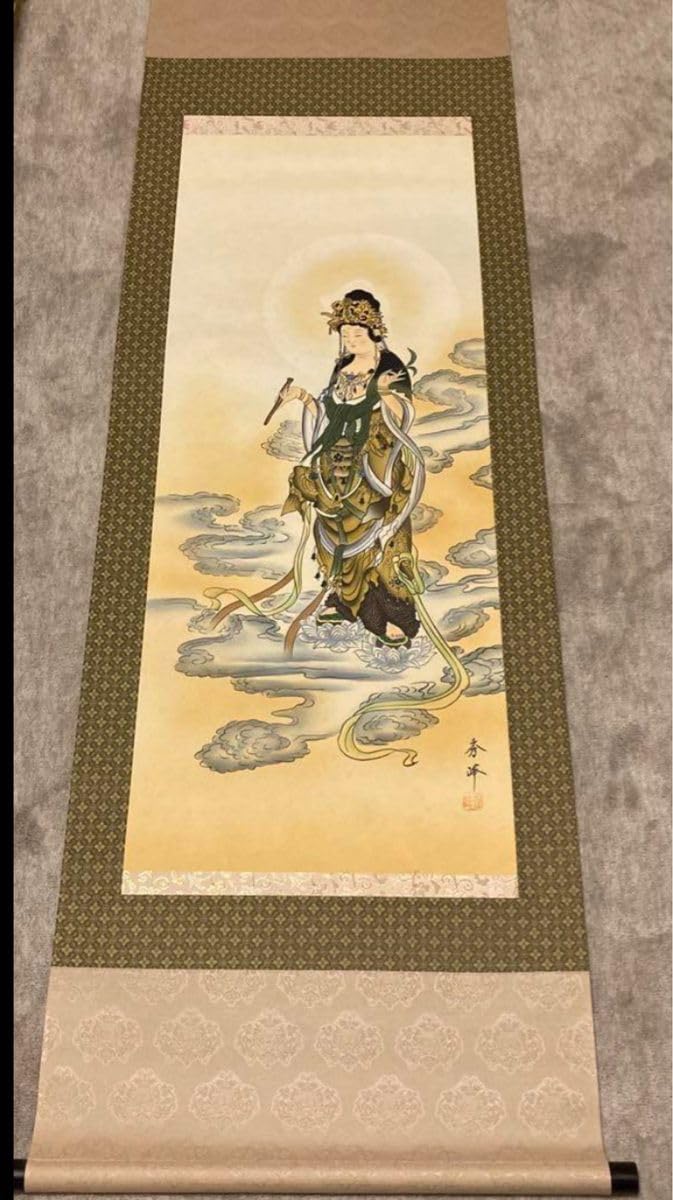 Amazon.co.jp: 掛け軸 太田秀峰 聖観音 絹本 希少 軸装 茶道具 掛軸