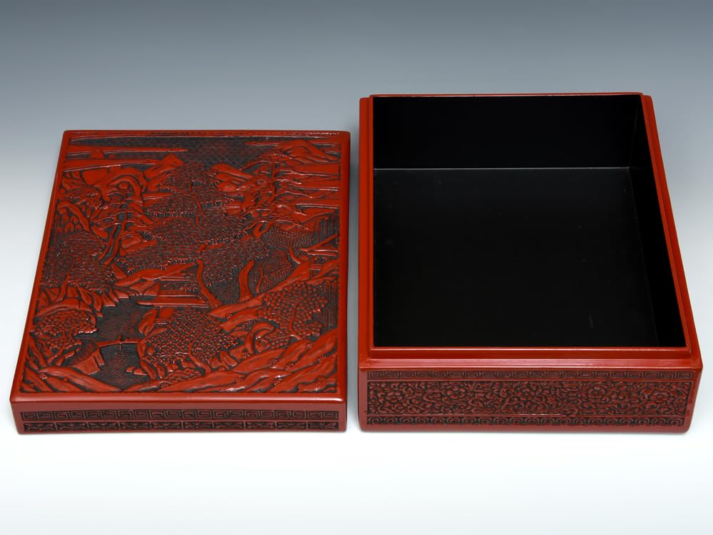 Amazon.co.jp: 櫻井漆器舗 仙台堆朱 楼閣山水図 硯箱 27×33.3×13㎝ 共