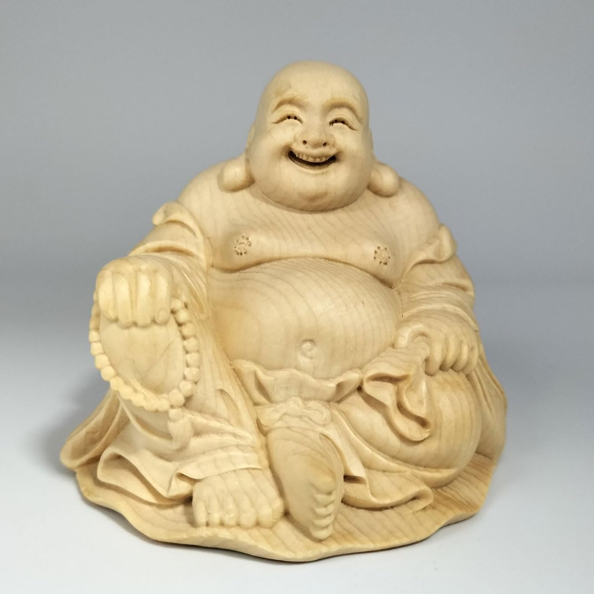 越後出雲崎の名工・楽意 米眞作】木彫「童子布袋尊像」 高さ45cm 置物