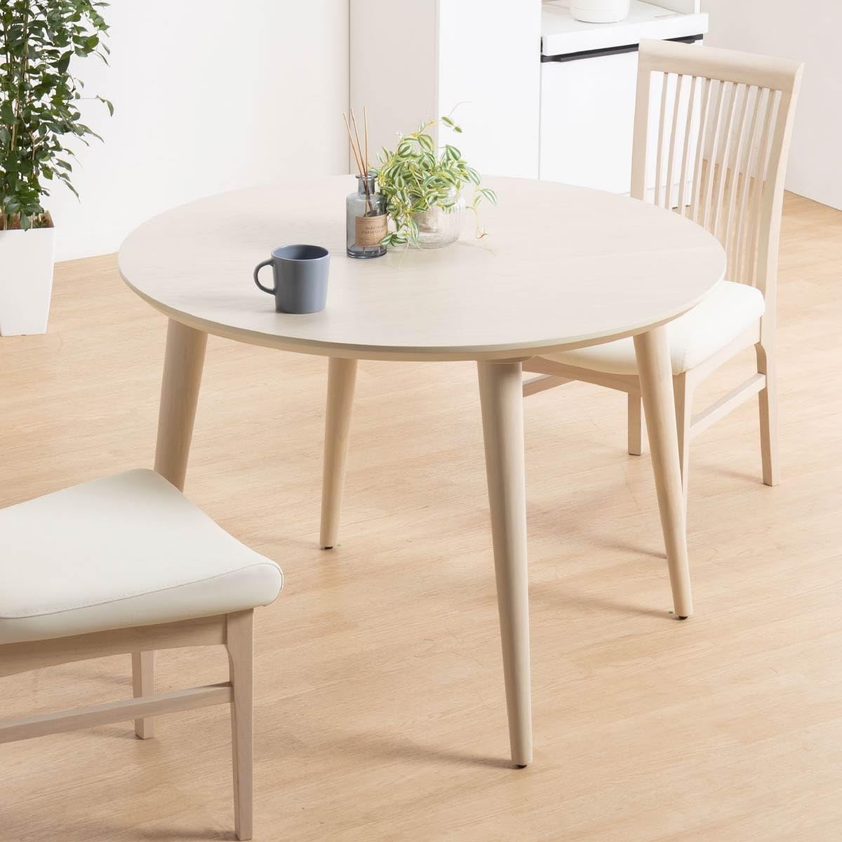 Amazon｜tac INTERIOR 丸テーブル 白 幅100cm 木製 オーク突板 白木目