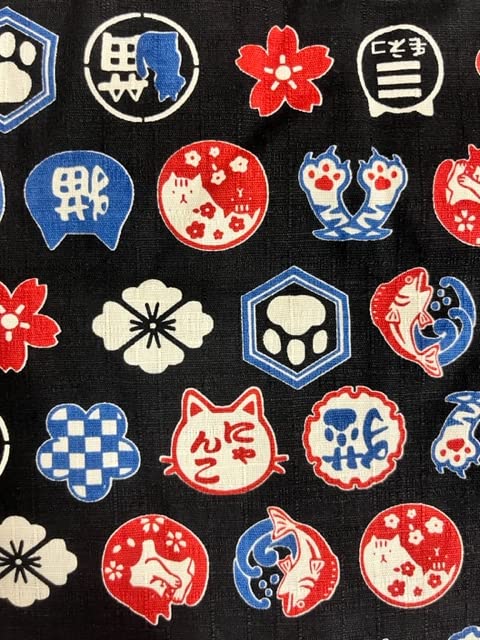 Amazon | 手作り工房FUJITA 巾着袋 裏地付き 和柄 紺 猫 ハンドメイド