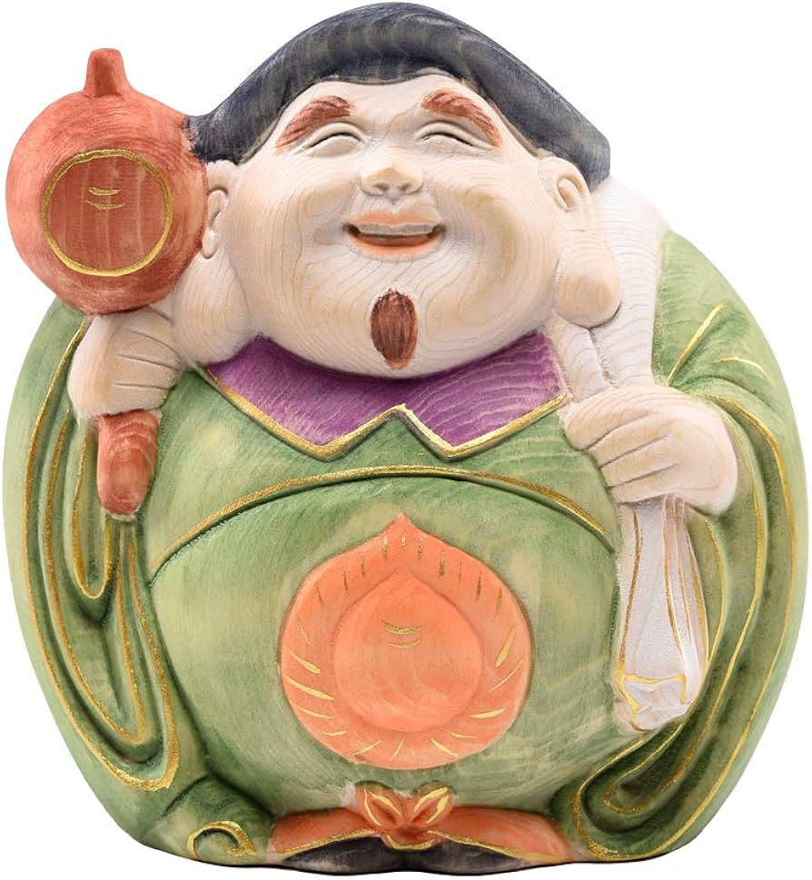 Amazon｜繁樓藝雕 七福神 大黒天 木彫り 桧木製 縁起物 玄関置物 淡彩