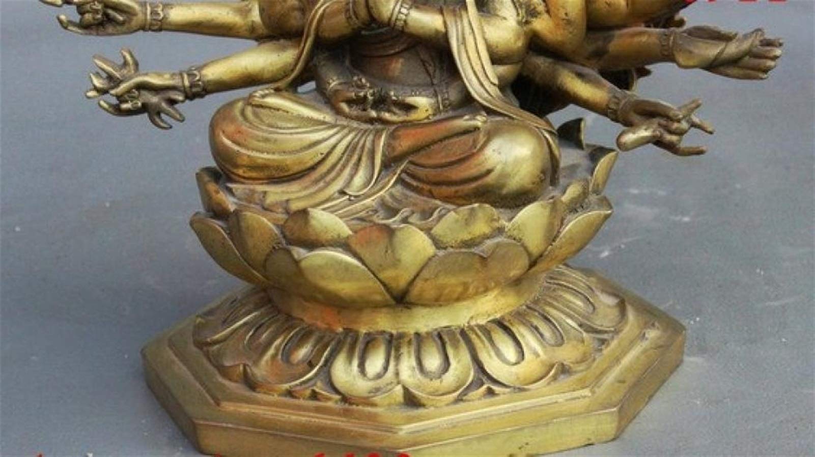 チベット 仏教 仏像 観音菩薩 ターコイズ象嵌 ブロンズ1.9kg 29cm