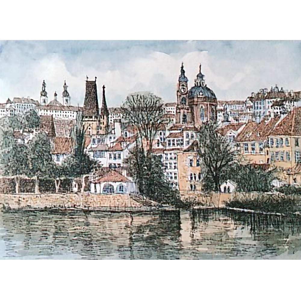 Amazon｜織田義郎 プラハV ナチュラル エッチング＋手彩色 版画 銅版画