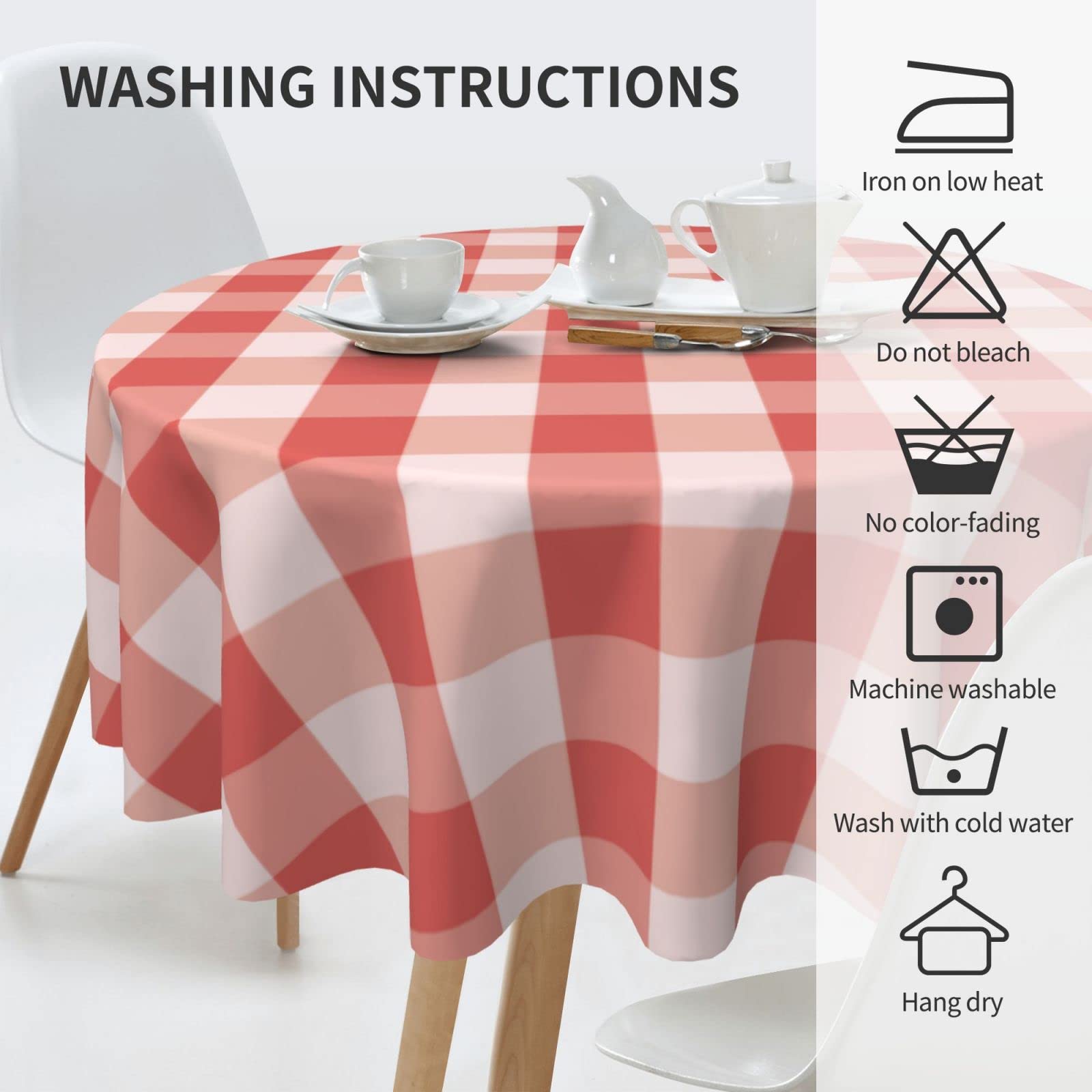 Amazon｜テーブルクロス 円形 直径150cm 赤色のギンガムチェック