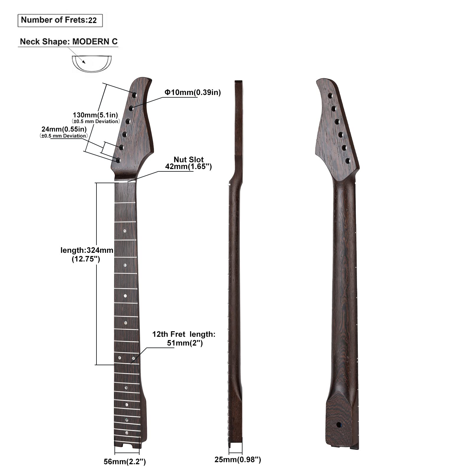 Amazon | 22フレット ギターネック ウェンジネック ウェンジ フレット