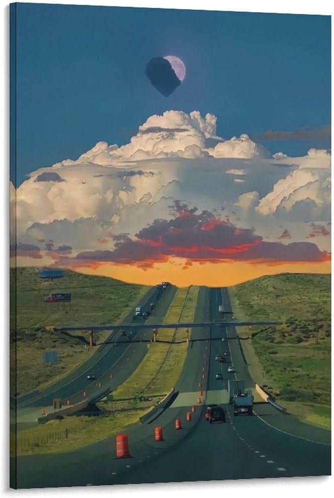 Amazon.co.jp: 絵画 青空の下の高速道路の車の街の風景インテリア 絵画