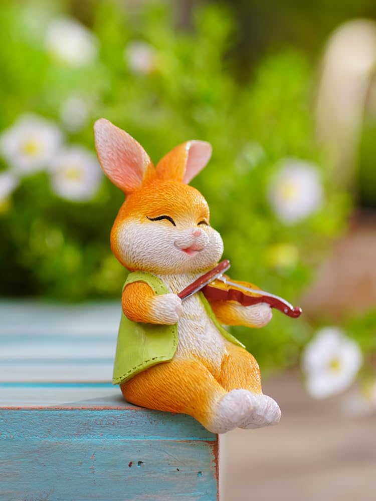 Amazon.co.jp: ウサギの置物 かわいい バイオリンを演奏するうさぎ