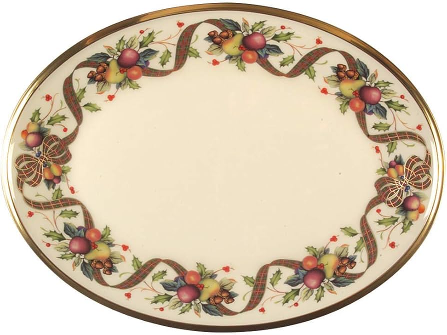 Amazon.com | Lenox Holiday Tartan Gold Banded Ivory China 13 Oval