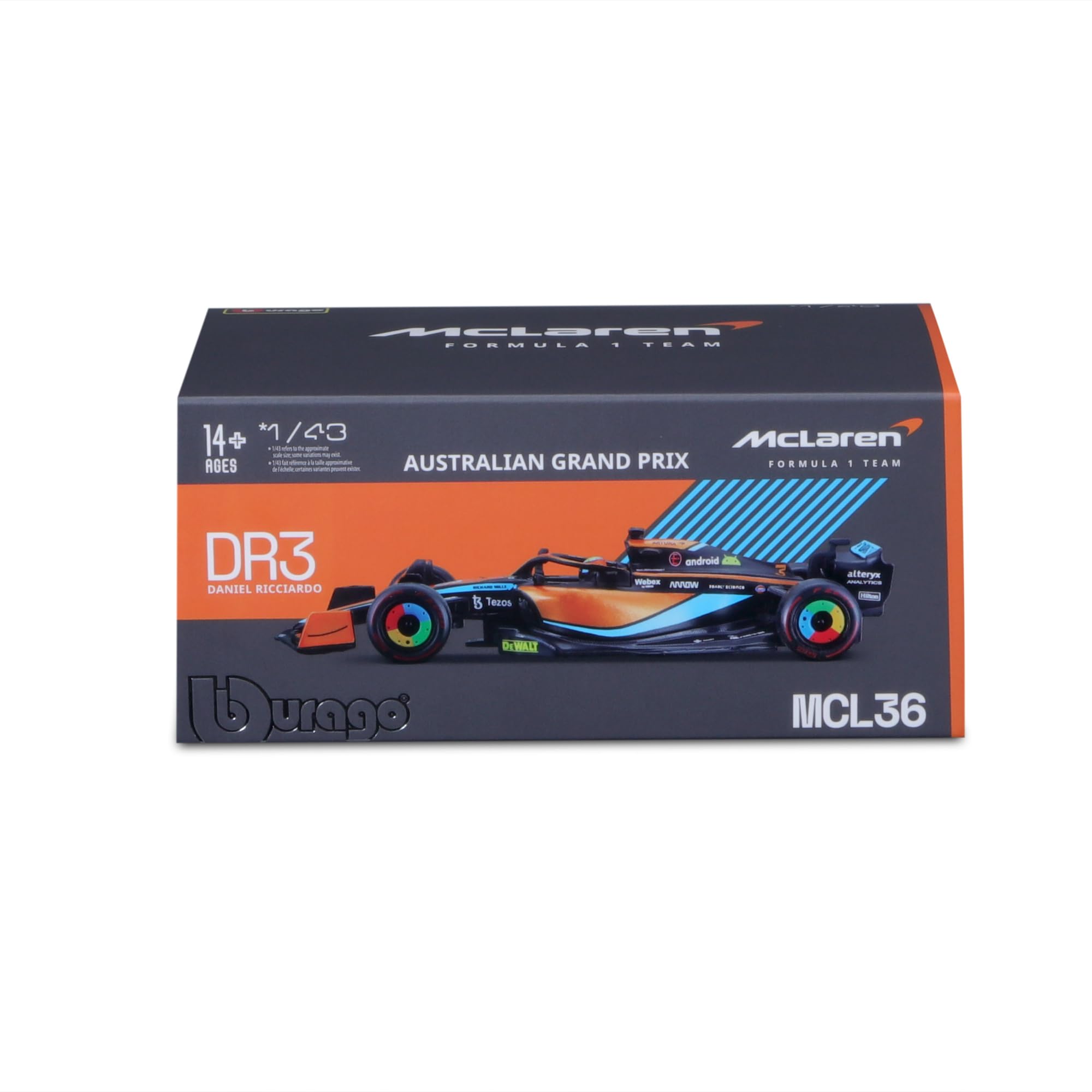 Amazon.com: Bburago 1:43 Race McLaren Racing MCL36 (2022) w/ #4
